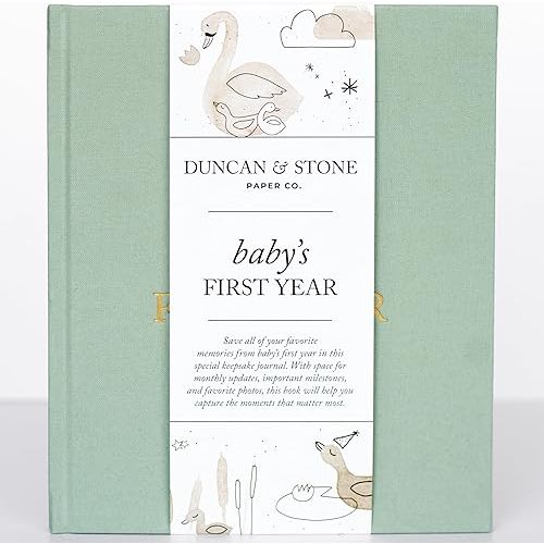 Baby Memory Book & Photo Album by Duncan & Stone | Baby Gift for New Mom | Boy or Girl Milestone Scrapbook for Expecting Mom | First Year Journal for New Baby (Sage Green)