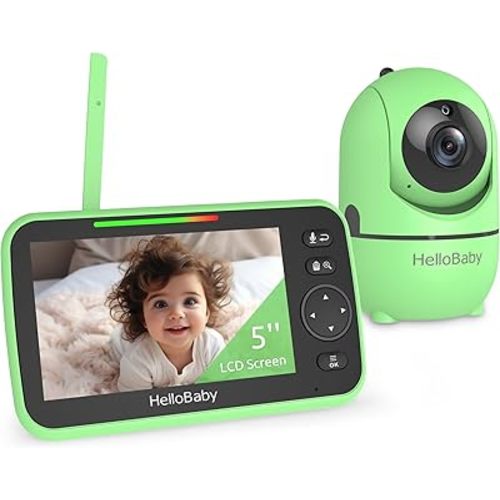 HelloBaby Upgrade Baby Monitor, 5'' Screen with 30-Hour Battery, Pan-Tilt-Zoom Video Baby Monitor with Camera and Audio, Night Vision, VOX, 2-Way Talk, 8 Lullabies and 1000ft Range No WiFi