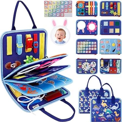Busy Board Montessori Baby Toys for 1 2 3 4 Year Old Boys Girls Gifts, Sensory Toy for Toddlers 1-3, Educational Activities Travel Toy for Airplane Car, Busy Book for Learning Fine Motor Skills