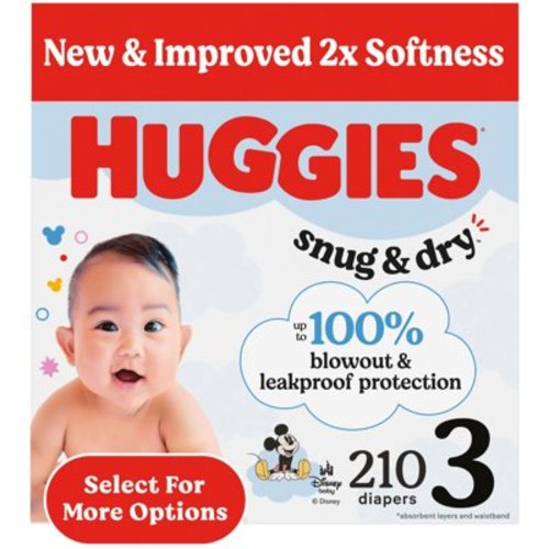 Huggies Snug & Dry Baby Diapers, Size 3 (16-28 lbs), 210 Ct (Select for More)