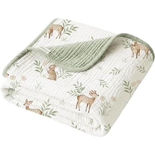 Konssy Muslin Baby Blankets for Girls Boys, 100% Cotton Crib Blanket for Infant Toddler, Super Soft and Lightweight Nursery Swaddling Wrap 40"x36" (Woodland)