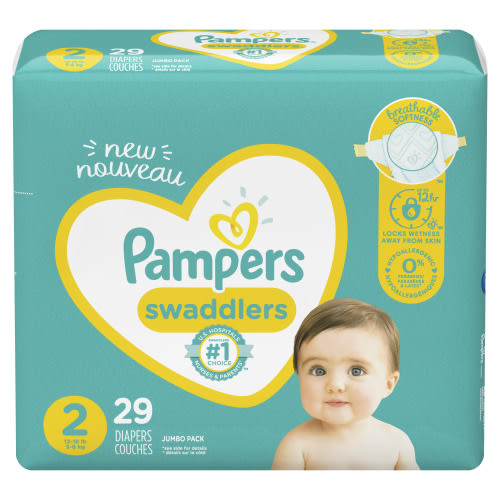Pampers Swaddlers Size 2, 12-Hr Protection, Hypoallergenic, Jumbo Pack 29ct