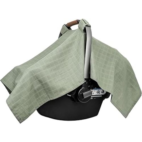 100% Organic Cotton Muslin Car Seat Cover for Babies - Lightweight, Breathable Infant Car Seat Canopy to Protect from Sunlight and Dust - Fits Any Infant Car Seats - 44"x30" (Green)