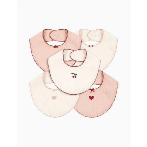 Pointelle Minna 5-Pack Bibs in Rose/White Mix