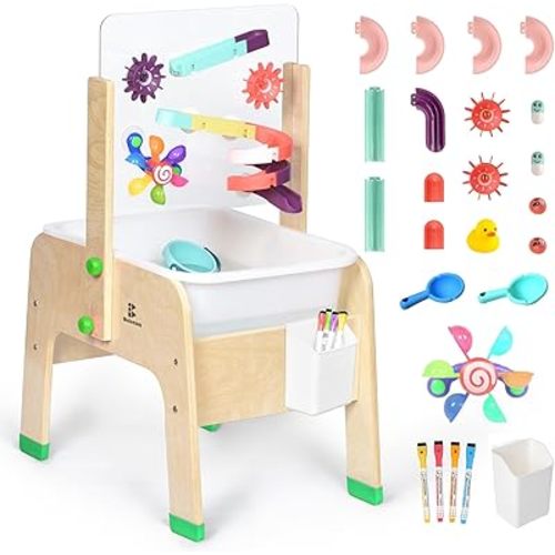 Kids Sand & Water Table – Outdoor Sensory Play Table w/Vertical Clear Top Panel for Painting and Suction Cup Toys for Toddlers