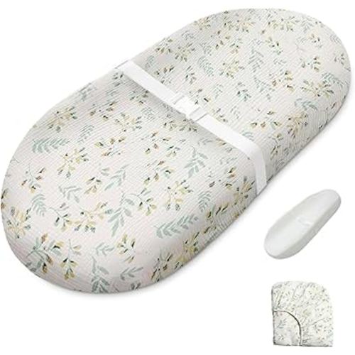 Blissful Diary Muslin Baby Changing Pad with Waterproof Lining Foam, Baby Changing Table Pad with Cover for Dressers (Botanical Leaf, Avocado)