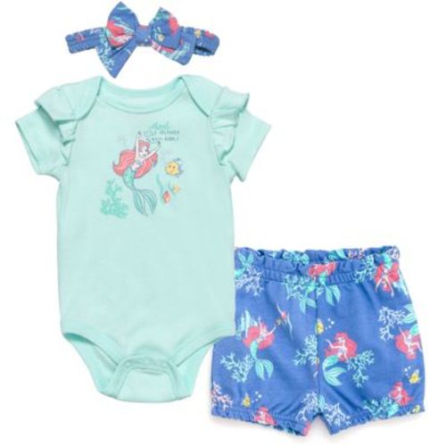 Disney Princess Tiana Infant Baby Girls Bodysuit French Terry Bubble Shorts And Headband 3 Piece Outfit Set Green 12 Months
