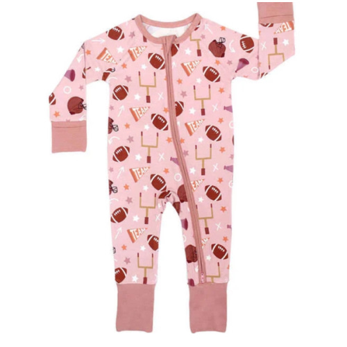 Game Day Rose Football Bamboo Convertible Baby Pajamas Pink/Multi - Emerson and Friends | Maisonette