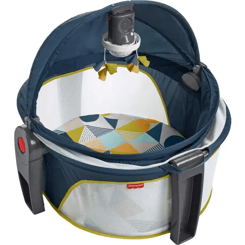 Fisher-Price Portable Baby Bassinet Deluxe On-The-Go Projection Dome, Travel Play Space for Newborns with Lights Music & Canopy, Cool Hues