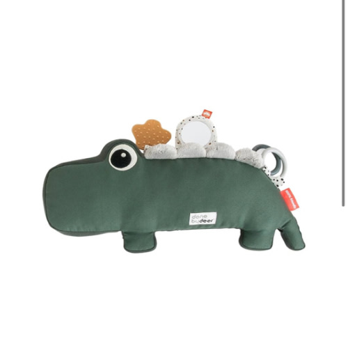 Done by Deer Tummy Time Activity Toy Croco Green - Soft Pillow with Teether, Rings, Mirror, Tags, and Crinkle Sounds for Sensory Exploration & Neck/Back Strength