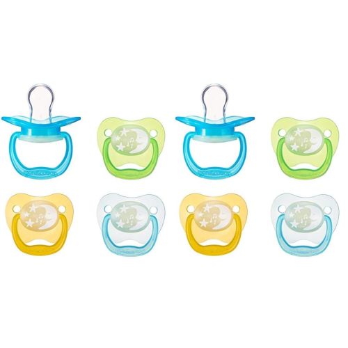 Amazon Brand - Mama Bear Glow-in-The-Dark Baby Pacifier, Stage 1 (0-6M), BPA Free, Assorted Colors (Pack of 8)