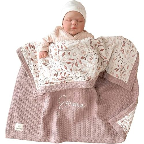 Personalized Baby Blanket with Name – Handmade 100% Organic Cotton Newborn Gift | Custom Knit Blanket for Boys, Girls, Kids & Baby Showers
