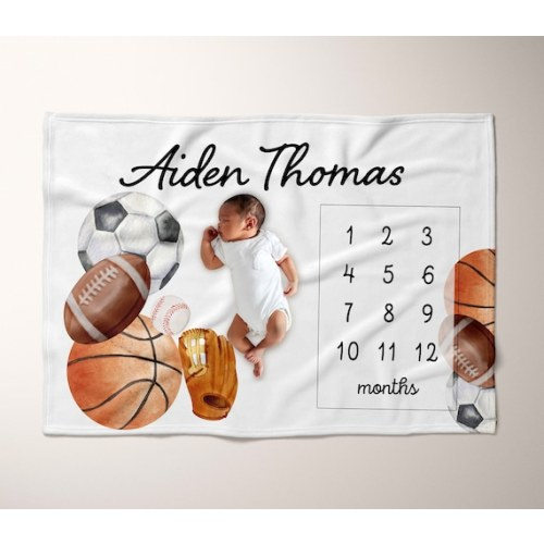 SPORTS Milestone Blanket BABY BOY Baby Shower Gift Monthly Growth Tracker Personalized Baby Month Basketball Football Baseball Soccer - Etsy