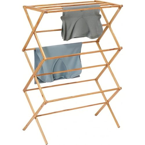 Collapsible Bamboo Drying Rack – Foldable Laundry Drying Stand for Indoor/Outdoor Use – Space-Saving Clothes Rack for Towels, Blankets & Delicates