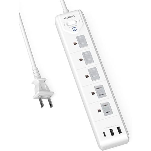 2 Prong Power Strip, WRXDMC 2 Prong to 3 Prong Outlet Adapter, 5ft Extension Cord with Polarized Plug, 1680J Surge Protector, 5 AC Outlets & 3 USB, Wall Mountable, Ideal for Non-Grounded Outlets