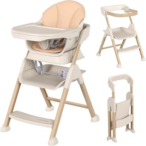 6-in-1 High Chair for Babies and Toddlers, Aluminum Alloy Baby Chair with 4-Position Height, Detachable Double-Layer Tray, 6 Growing Stages from Infant to Toddler Seating for Dining Use