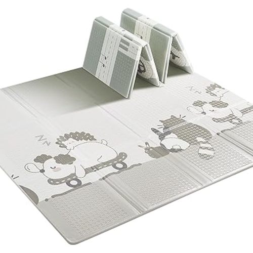 Baby Floor Play Mat 47"x47" Baby Playpen Mat, Foldable Baby Girl Playmat, Reversible Waterproof Foam Play Mats for Baby, 0.4 inch Crawling Baby Mat for 50" X 50" & 47"x47" Playpen(47*47*0.4)