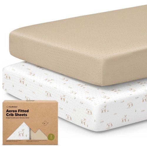 2pk Aereo Fitted Crib Sheets for Boys, Girls, 52x28 Standard Baby Crib Mattress Sheets, Bamboo Viscose Cotton (Wild Fawn)