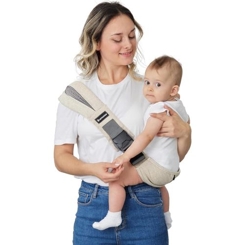 Toddler Sling, Ergonomic Baby Sling with Adjustable Strap, Soft Padding & Non-Slip Hip Seat, Perfect for Infant and Toddler(7-44 lbs), Premium Cotton, Beige