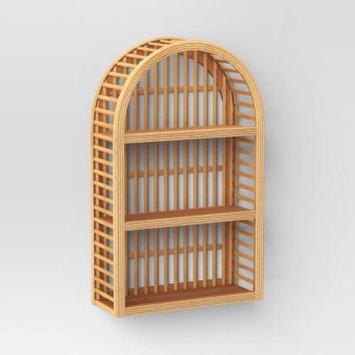 12" X 20" Wood And Rattan Wall Shelf Natural - Threshold™: Modern Vertical Geometric Decor, No Battery Required