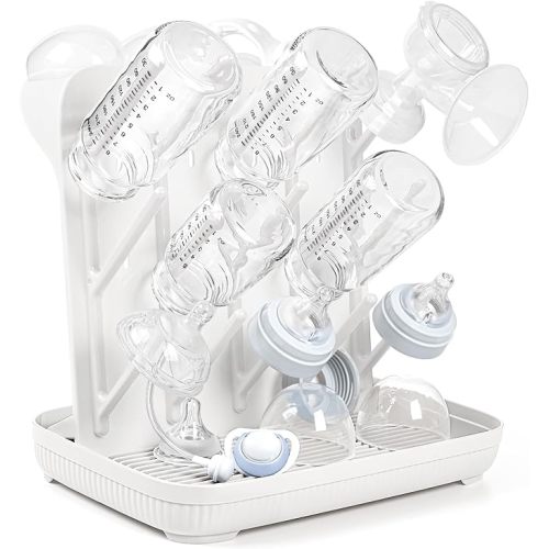 Termichy Baby Bottle Drying Rack: Large Vertical Bottle Dryer Rack Holder - Space Saving Standing Drying Rack for Baby Bottles and Pump Part Cleaning (White)