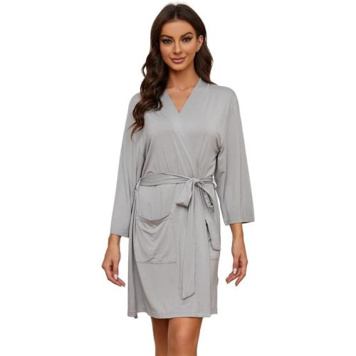 HEARTNICE Robes for Women Lightweight Short Knit Kimono Knee Length Bathrobe for Womens Soft 3/4 Sleeves Summer Sleepwear