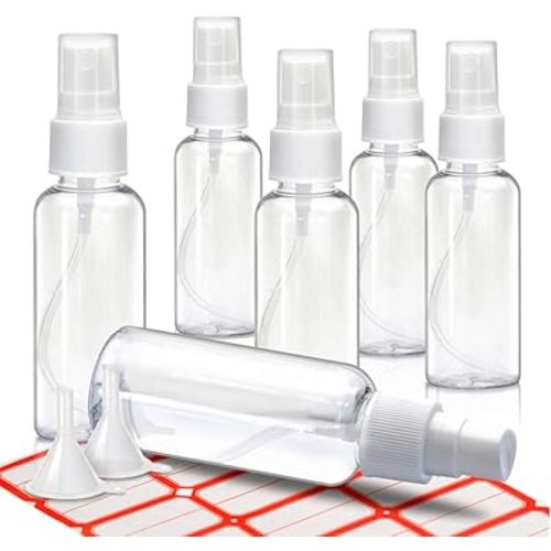 Mini Spray Bottles, 2oz/50ml Small Spray Bottle, Plastic Travel Spray Bottle for Liquids, Refillable Hand Spritzer Bottles for Liquids, Clear Alcohol Spray Bottles with Small Funnel and Bottle Labels