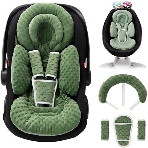 Infant Car Seat Insert with Extra Cushion for Preemie to Toddler, Reversible Newborn Carseat Insert for Baby Head Body Support, Fits for Stroller, Baby Swing, Bouncer - Dots, Dark Green