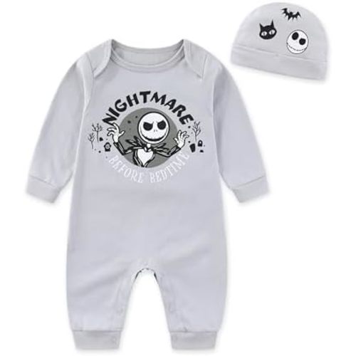 Disney Nightmare Before Christmas Jack Skellington Baby Boys Coverall with Cap 2 Piece Set for Newborn and Infant