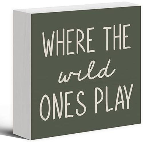 Where The Wild Ones Play Wood Box Sign Desk Decor, Nursery Kids Room Wooden Block Sign Decorations for Playroom Toddler Boys Girls Room Wall Tabletop Shelf Decor Baby Shower Gifts for Newborn