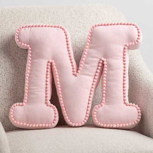 Pink Monogram M Shaped Pom Pom Pillow | Kirklands Home