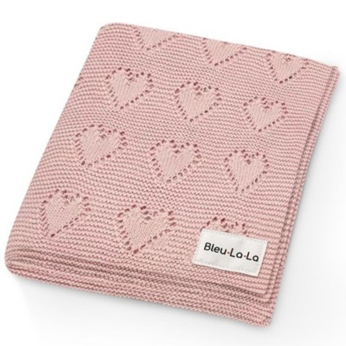 100% Luxury Cotton Heart Knit Swaddle Blanket for Blanket for Newborn and Infant Boys and GirlsIvory, Color: Pink