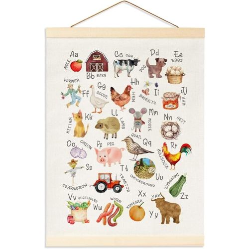 BirtDerr Farm Alphabet Poster Hanger Frame, Banner Poster Wall Art with Wooden Frames, Alphabet Banner Wall Hanging Decor for Toddler Playroom Nursery for Classroom