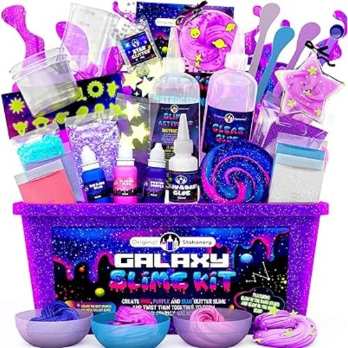 Original Stationery Galaxy Slime Kit, Slime Maker Set with Glow in The Dark Stickers, Dark Powder to Make Glitter & Galactic Slimes, Fun Slime Kit for Girls 10-12 and Easter Gifts for Girls 8-12