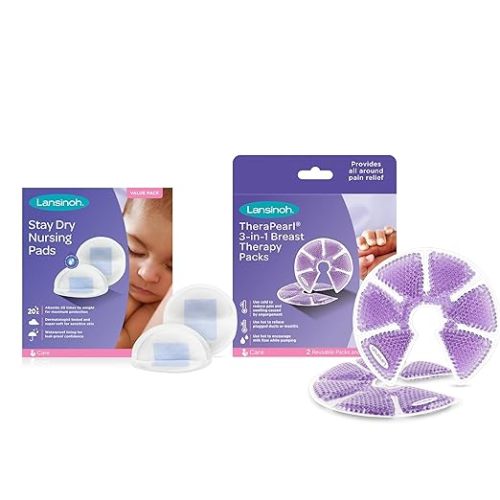 Lansinoh Disposable Nursing Pads, 200 Count, and Breast Therapy Packs with Soft Covers, 2 Pack, Breastfeeding Essentials for Moms