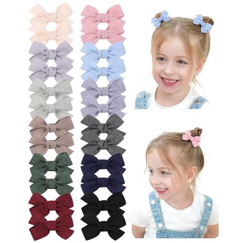 doboi 24PCS 2'' Baby Hair Bows Clips Fully Lined Solid Ribbon Mini Clip Bows for Baby Girls Teens Infants Kids Toddlers Newborn