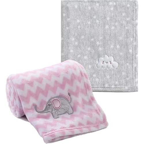 CREVENT 2Pcs 30''X40'' Cute Cozy Fluffy Warm Baby Blankets for Infants Toddlers' Bedding Crib Cot Stroller - Grey Cloud + Elephant