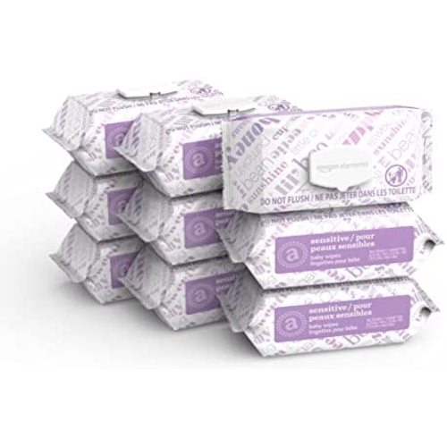 Amazon Elements Baby Wipes, Sensitive, White 810 Count, 90 Count (Pack of 9)