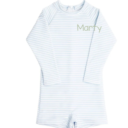 unisex powder blue stripe rashguard one piece