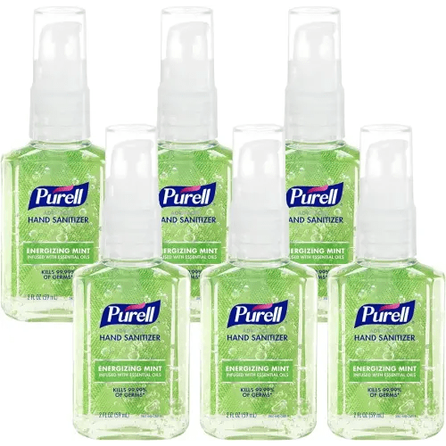 Purell Advanced Hand Sanitizer Gel Infused with Essential Oils, Energizing Mint, 2 fl oz Travel-Size Pump Bottle (Pack of 6) – 3907-04-EC