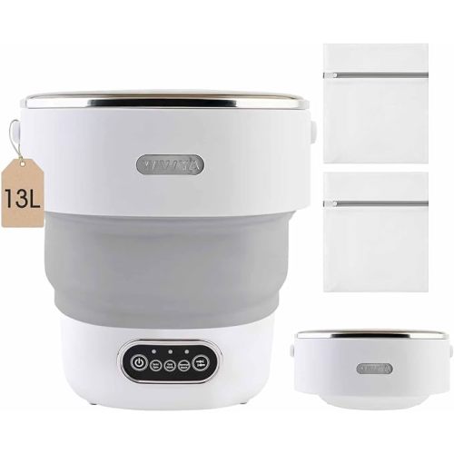 13L Portable Washing Machine, Mini Foldable Washer with Spin Basket and 2 Wash Bags