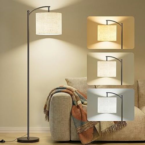 Floor Lamp, LED Floor Lamp with Foot Switch & Adjustable Linen Lampshade, Tall Modern ARC Standing Lamps for Living Room Office Bedroom (9W Replaceable Blub)