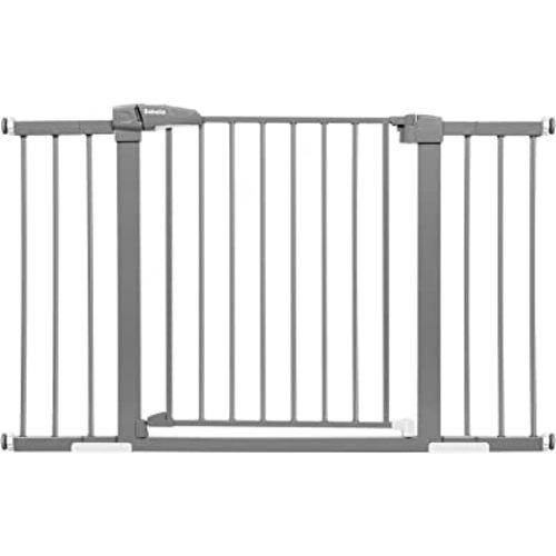 Babelio Metal Baby Gate, 29-48'' Auto Close Easy Install Pet Gate, Extra Wide Walk Thru Child Safety Gate with Door, Pressure Mounted Dog Gate for Doorways & Stairs, with Y Spindle Rods, Black