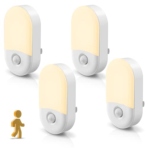 L LOHAS LED Motion Sensor Night Light, Motion Activated Night Light, 4Pack, 3000K Warm White, Night Lights Plug into Wall Motion Sensor, 30/60LM Adjustable Brightness, for Kids Adults Bathroom Kitchen