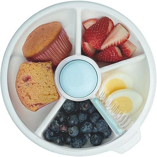 GoBe Kids Large Snack Spinner - Reusable Snack Container with 5 Compartment Dispenser and Lid | BPA and PVC Free | Dishwasher Safe | No Spill, Leakproof | for Toddlers, Babies, Home, Travel (Blue)