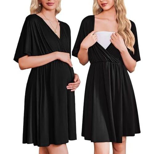 Ekouaer 3 in 1 Labor and Delivery Gown for Hospital Short Sleeve Maternity Nursing Dress Nightgown Postpartum Sleepwear