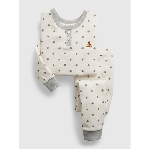babyGap 100% Organic Cotton Henley PJ Set in ivory frost beige, size: 6-12 M
