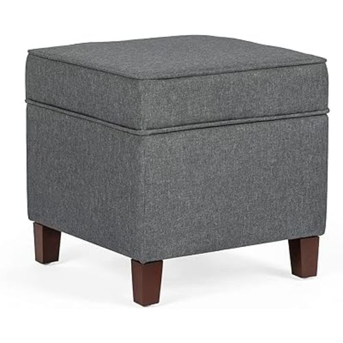 Adeco Chest and Footrest-Square Seat Storage Bench Ottoman, Gray