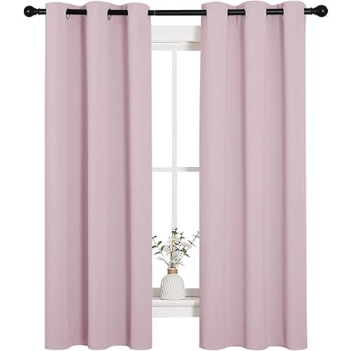 NICETOWN Blackout Curtain Panels for Girls Room, Nursery Essential Thermal Insulated Solid Grommet Top Blackout Drapes (Baby Pink=Lavender Pink, 1 Pair, 34 x 63 Inch)