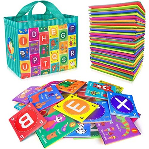 teytoy Baby Soft Alphabet Cards Toys, 26Pcs ABC Alphabet Baby Flash Cards Early Learning Toy with Storage Bag, Washable Soft Letter Toy for Over 0 Years